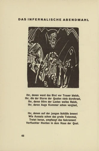 The Infernal Last Supper (Das infernalische Abendmahl) (headpiece, page 48) from Umbra vitae (Shadow of Life) by Ernst Ludwig Kirchner, illustrated book, 1924
