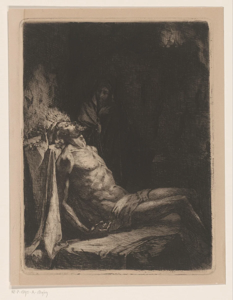 Christus na de kruisafneming by Wilhelmus Johannes Steenhoff, print, 1873-1888