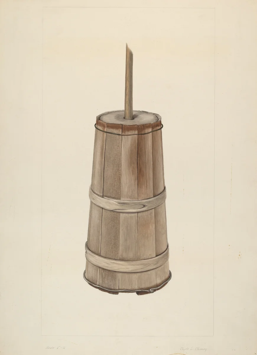 Wooden Churn by Clyde L. Cheney, index of american design, 1935-1942