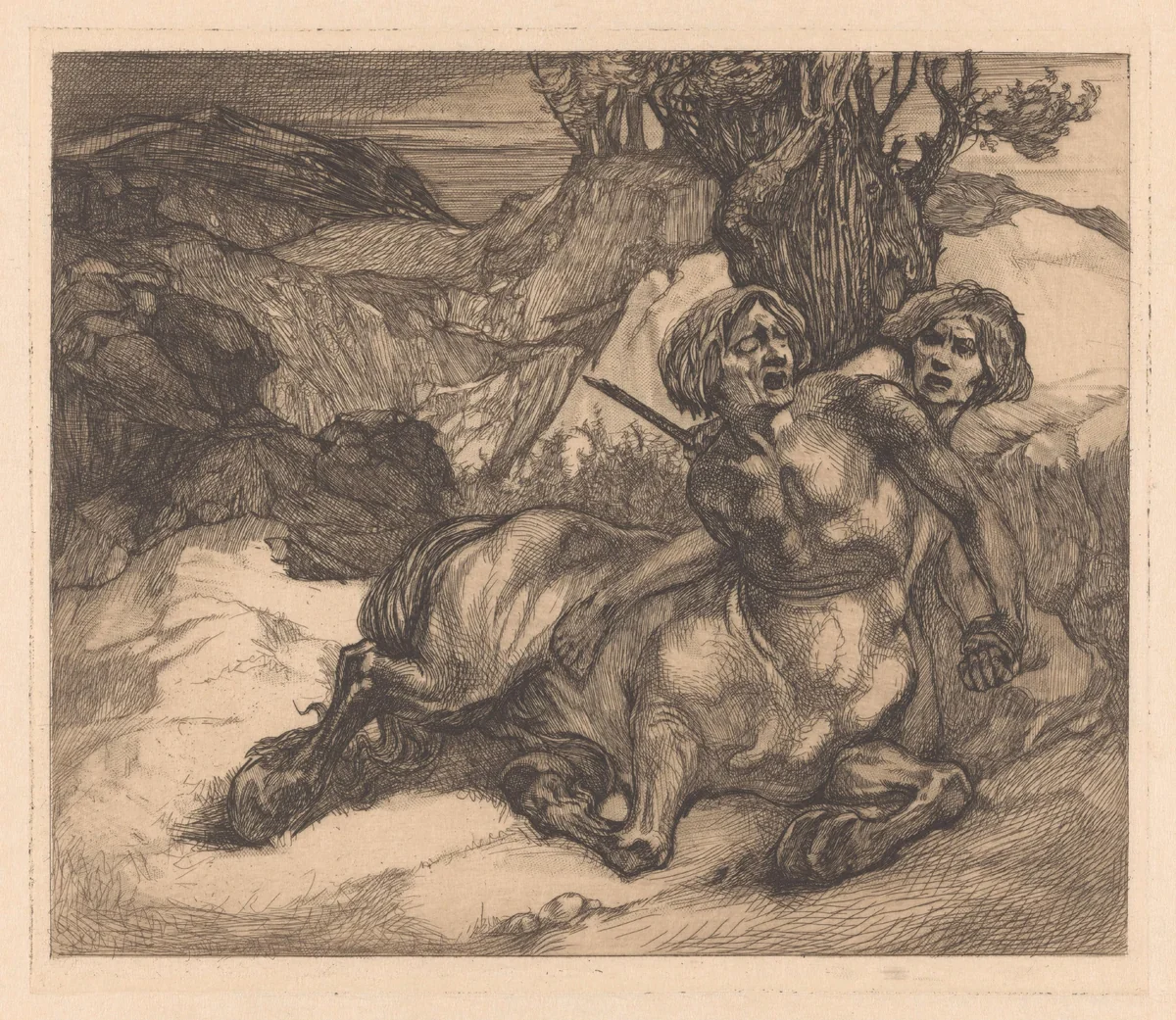 Gewonde centaur by Johannes Josephus Aarts, print, 1881-1934