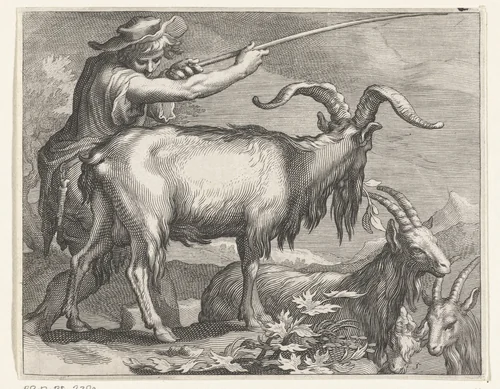 Geitenhoeder met geiten by Boëtius Adamsz. Bolswert, print, 1611