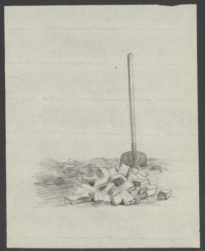 Bakstenen en een schop by anonymous, drawing, 1800-1899