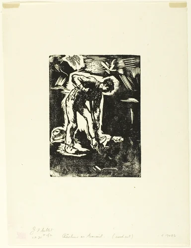Peasant Digging by Jean-François Millet, print, 1863
