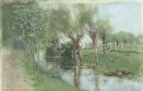 Knotwilgen aan een sloot by Geo Poggenbeek, drawing, 1863-1903