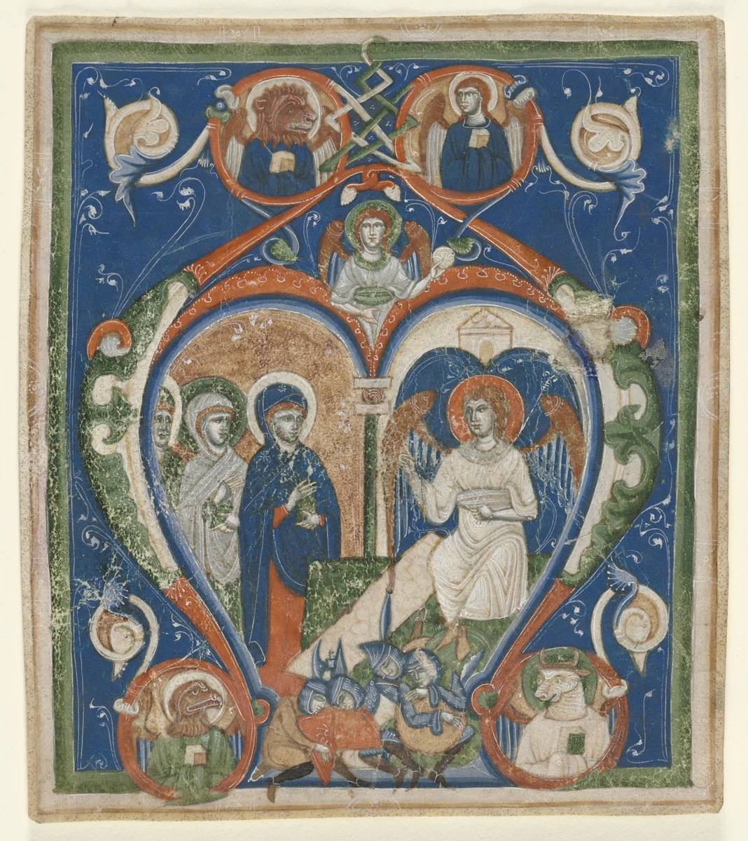 Initial A[ngelus Domini descendit] from an Antiphonary: The Three Marys at the Tomb by Unknown, manuscript, 1280-1300