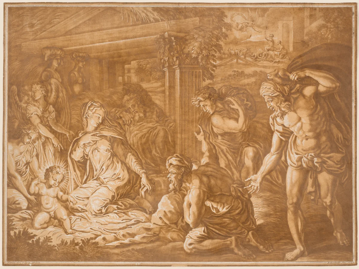The Adoration of the Shepherds by Elisha Kirkall
Perino del Vaga, print, 1724