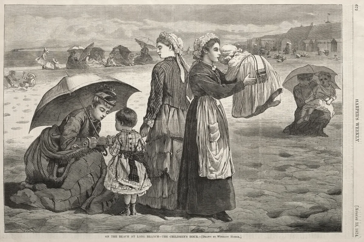 On the Beach at Long Branch - The Children's Hour by Winslow Homer, print, 1874