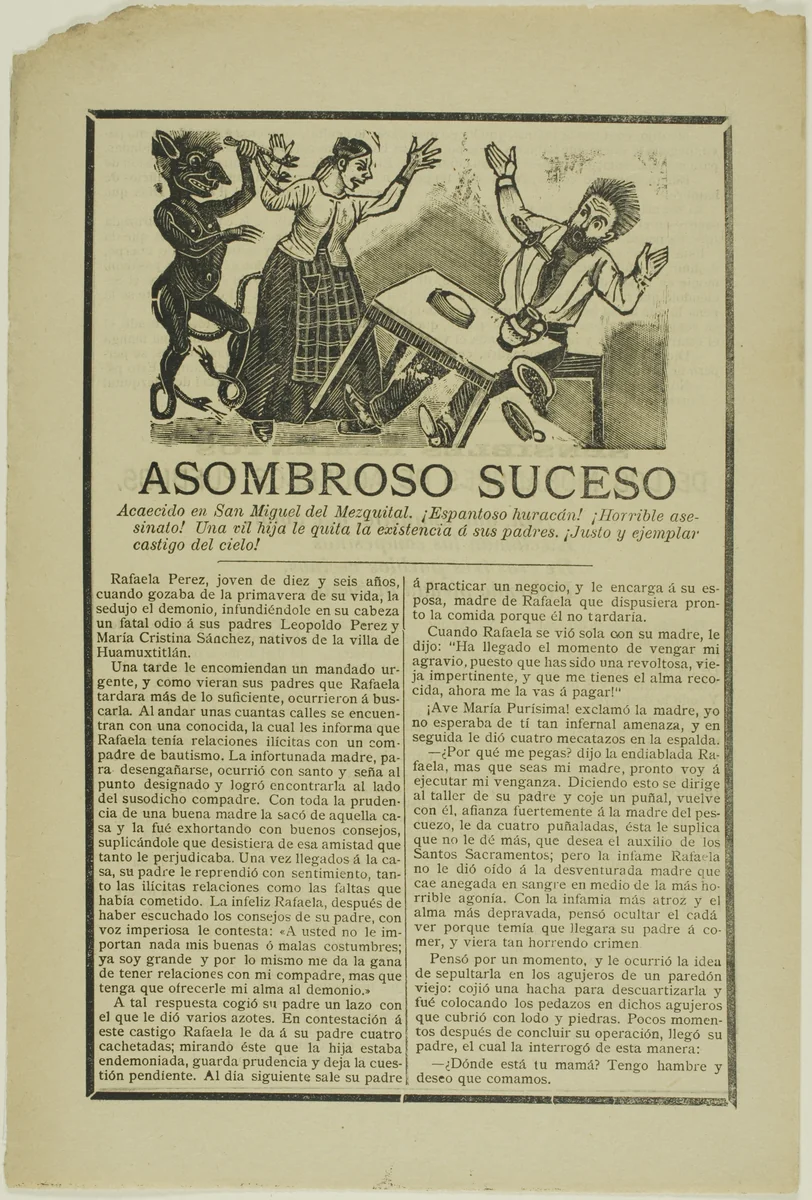Amazing Event: Occured In Saint Michael of Mezquital... by José Guadalupe Posada, print, 1871-1913