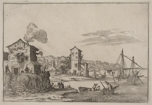 Rustic Seaport by Ercole Bazicaluva, print, 1638