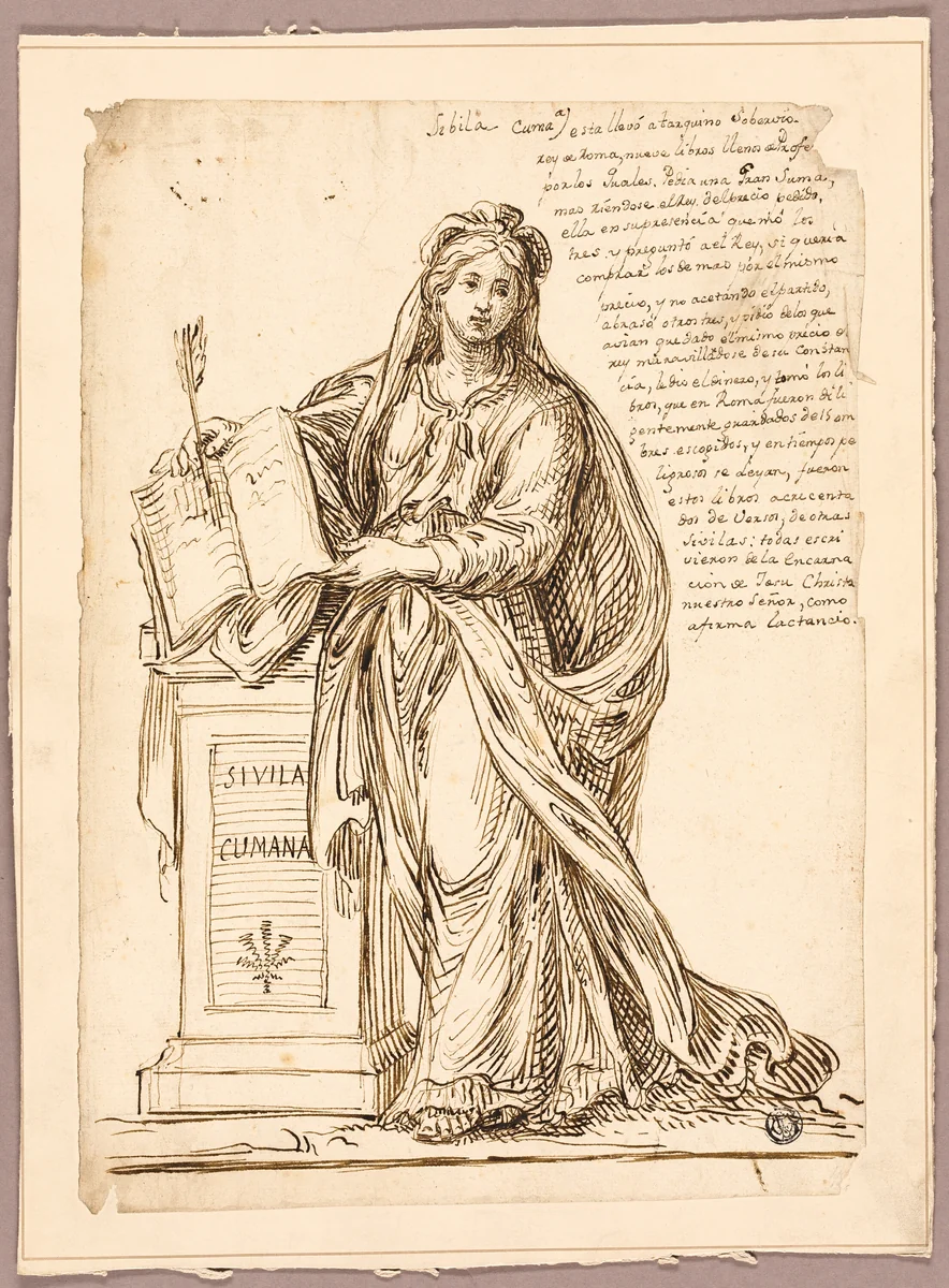 Cumean Sibyl by Bartolomeo Passarotti, drawing, 1549-1592