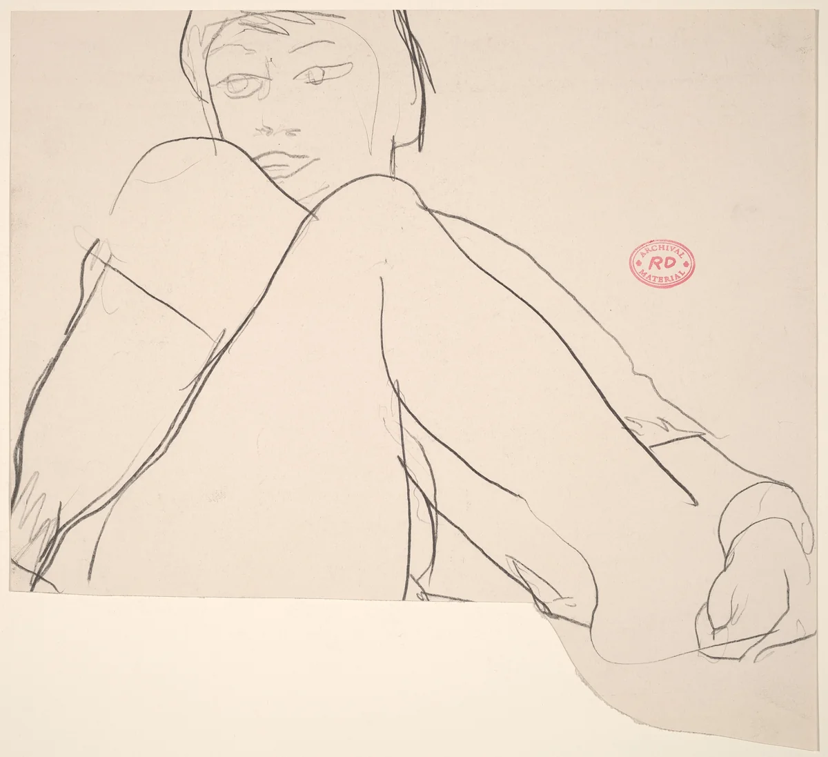 Untitled [model with leg pulled to chest] by Richard Diebenkorn, drawing, 1955-1967