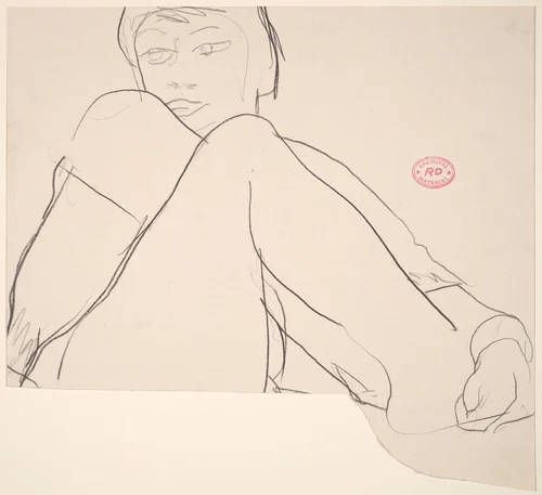 Untitled [model with leg pulled to chest] by Richard Diebenkorn, drawing, 1955-1967
