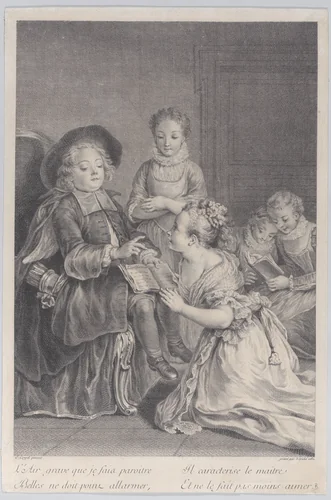 Cupid teaching (L'Amour-Précepteur) by Bernard Lepicié, print, 1730