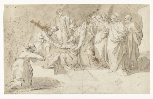 Opwekking van Lazarus by Hans von Aachen, drawing, 1510-1590