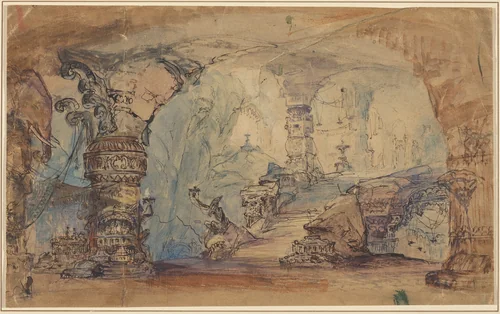 A Fantastic Underground Temple (Aladdin's Cave?) by Robert Caney, drawing, 1552-1615