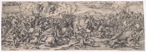The Battle of Constantine at the Milvian Bridge, after Raphael by Giovanni Battista Cavalieri, print, 1564-1574