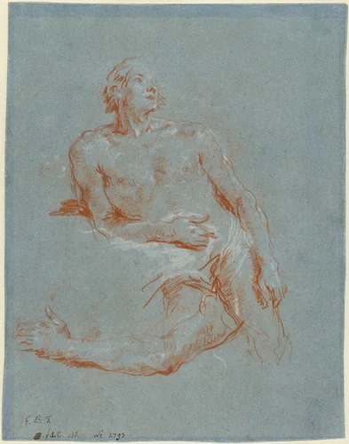 Male Nude Leaning on His Elbow (verso) by Giovanni Battista Tiepolo, drawing, 1752-1753