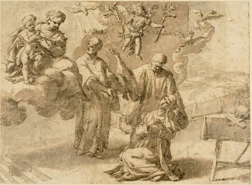 Vision of Saint Catherine of Siena by Alessandro Turchi, drawing, 1598-1649