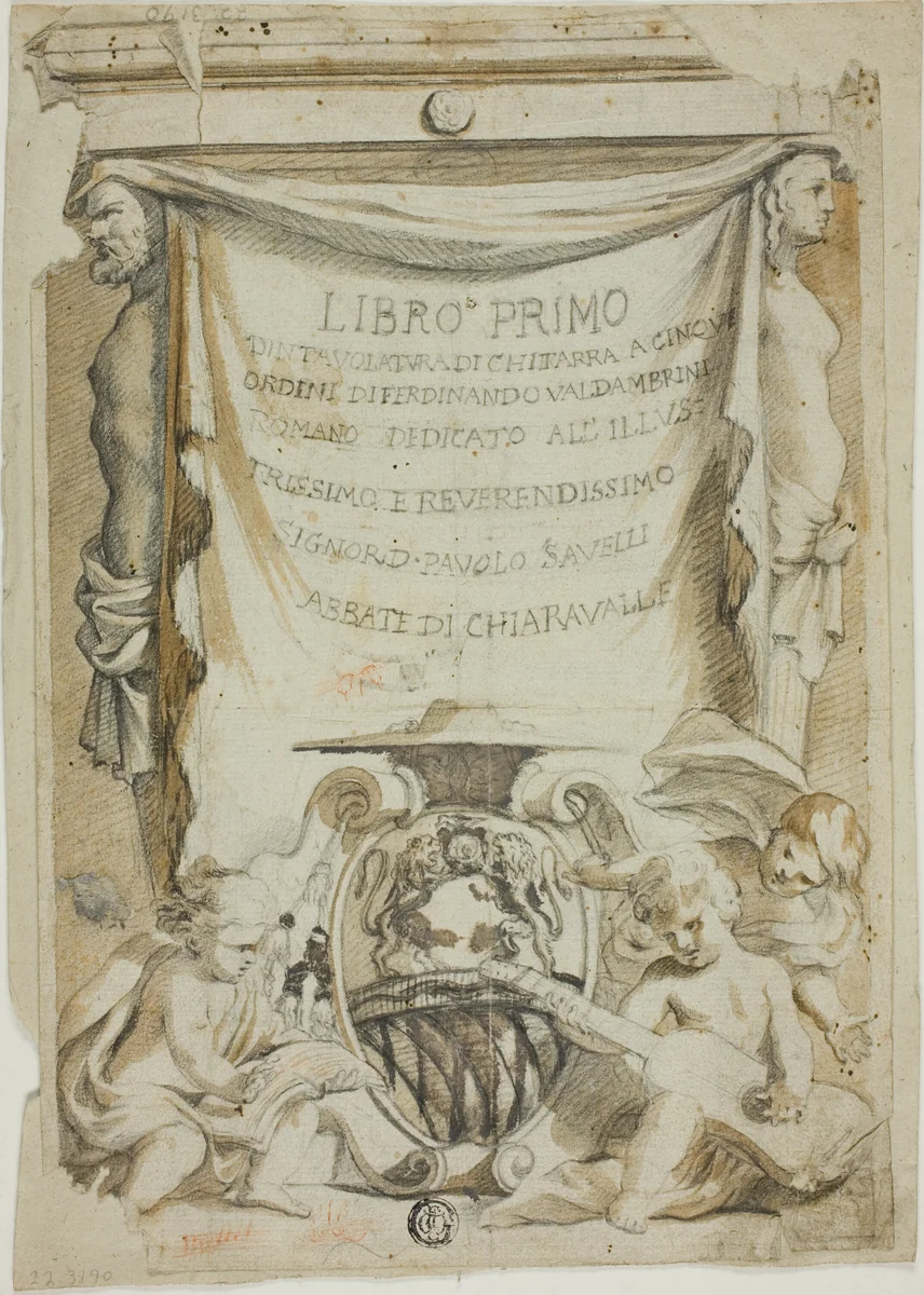 Design for Title-Page for Guitar Manual by Ferdinando Valdambrini by Unkown artist, drawing, 1600-1699