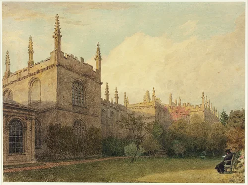 University Buildings from Exeter College Gardens by Frederick MacKenzie, painting, 1808-1854