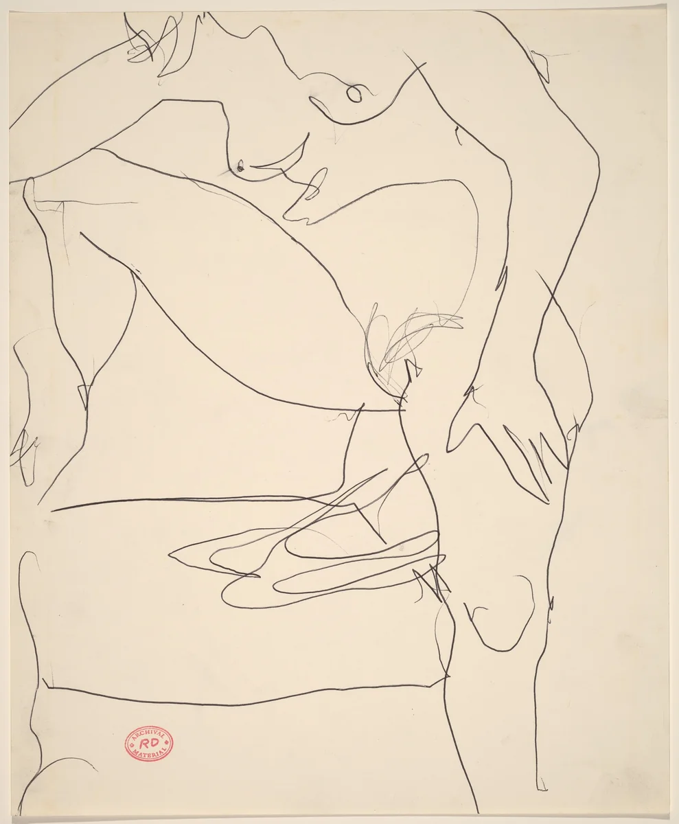 Untitled [side view of a nude stepping high with her right foot] by Richard Diebenkorn, drawing, 1955-1967
