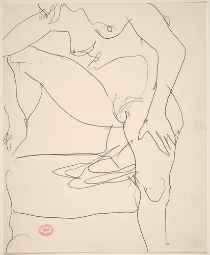 Untitled [side view of a nude stepping high with her right foot] by Richard Diebenkorn, drawing, 1955-1967