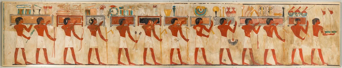 Offering Bearers in a Funerary Procession, Tomb of Rekhmire by Charles K. Wilkinson, artwork, -1479--1425