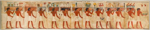 Offering Bearers in a Funerary Procession, Tomb of Rekhmire by Charles K. Wilkinson, artwork, -1479--1425