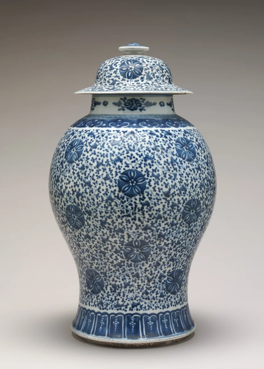 Blue and White Jar with Cover by Chinese Qing Dynasty, decorative art, 1700-1799