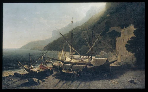 View at Amalfi, Bay of Salerno by George Loring Brown, artwork, 1857