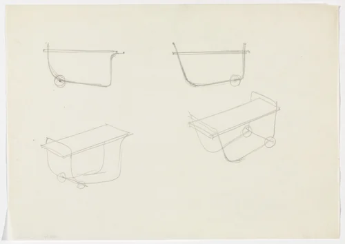 Serving Cart (Perspective sketches, elevation sketches) by Ludwig Mies van der Rohe, mies van der rohe archive, 1926