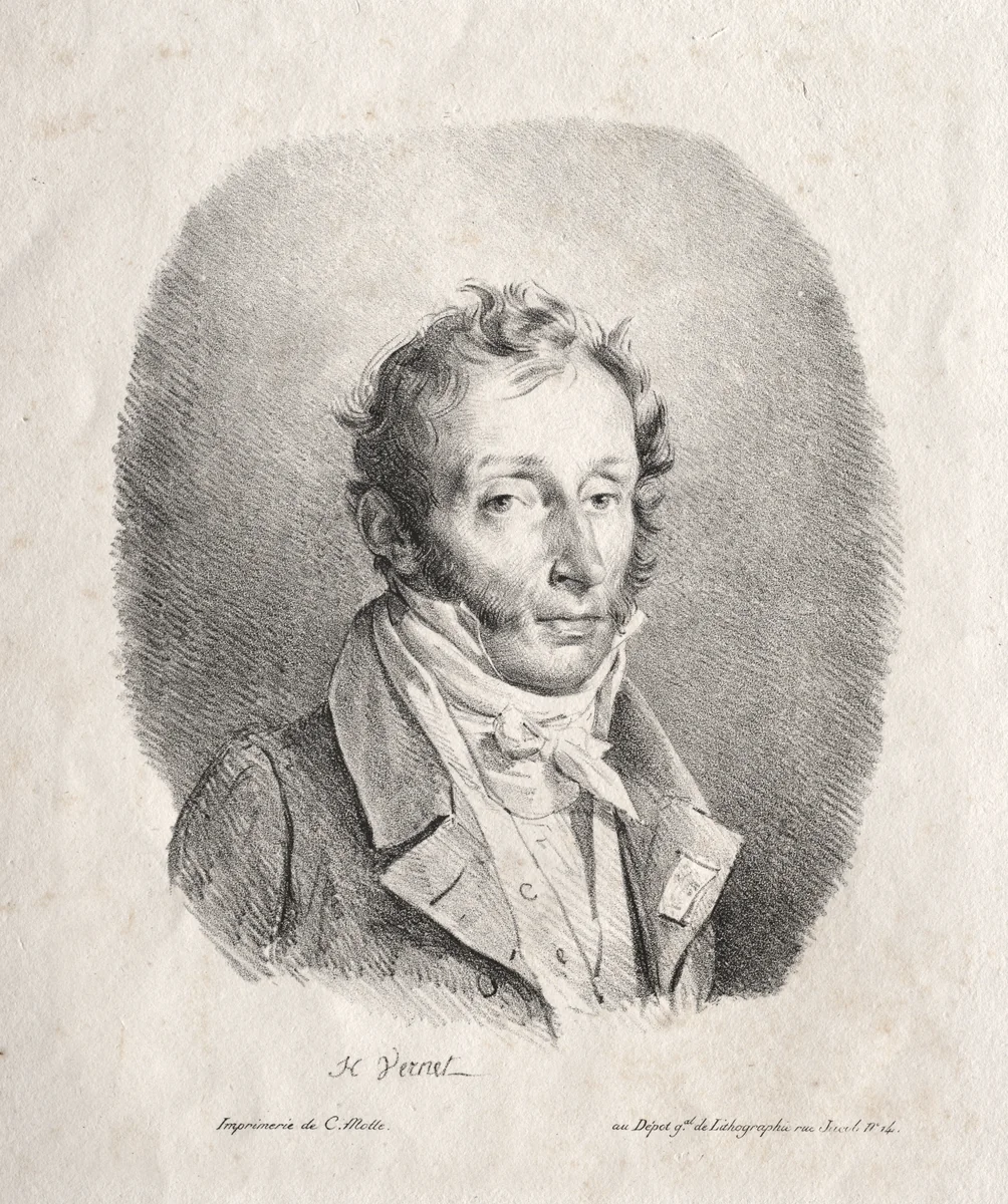 Bust Portrait of Carle Vernet by Horace Vernet, print, 1817