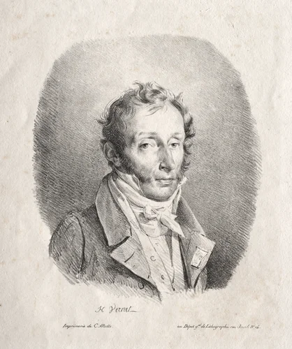 Bust Portrait of Carle Vernet by Horace Vernet, print, 1817