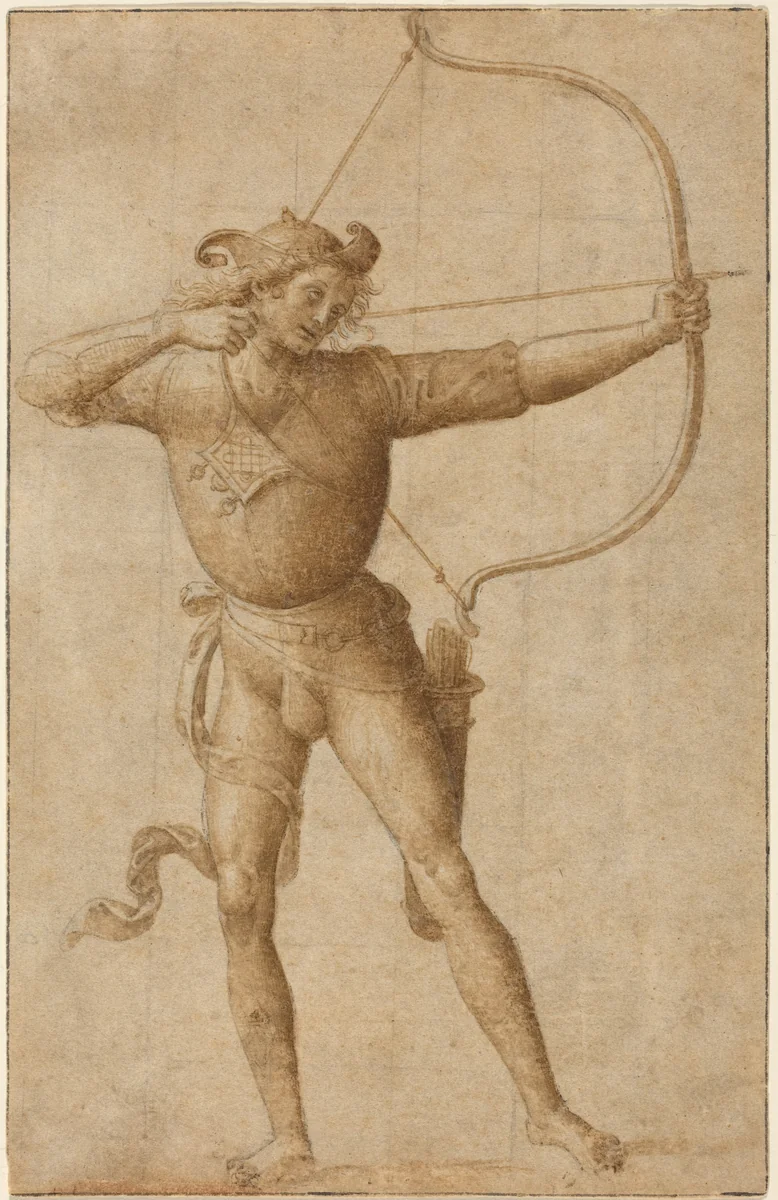 Archer Drawing a Bow by Pietro Perugino, drawing, 1505
