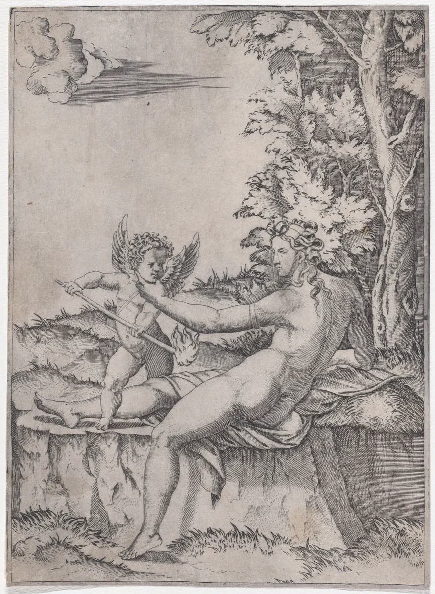 Venus and Eros by Agostino Veneziano, print, 1514-1536