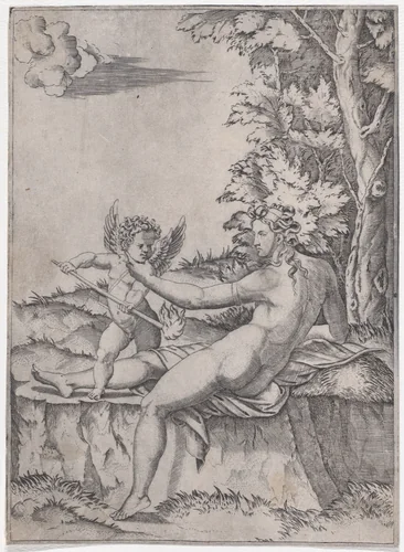 Venus and Eros by Agostino Veneziano, print, 1514-1536