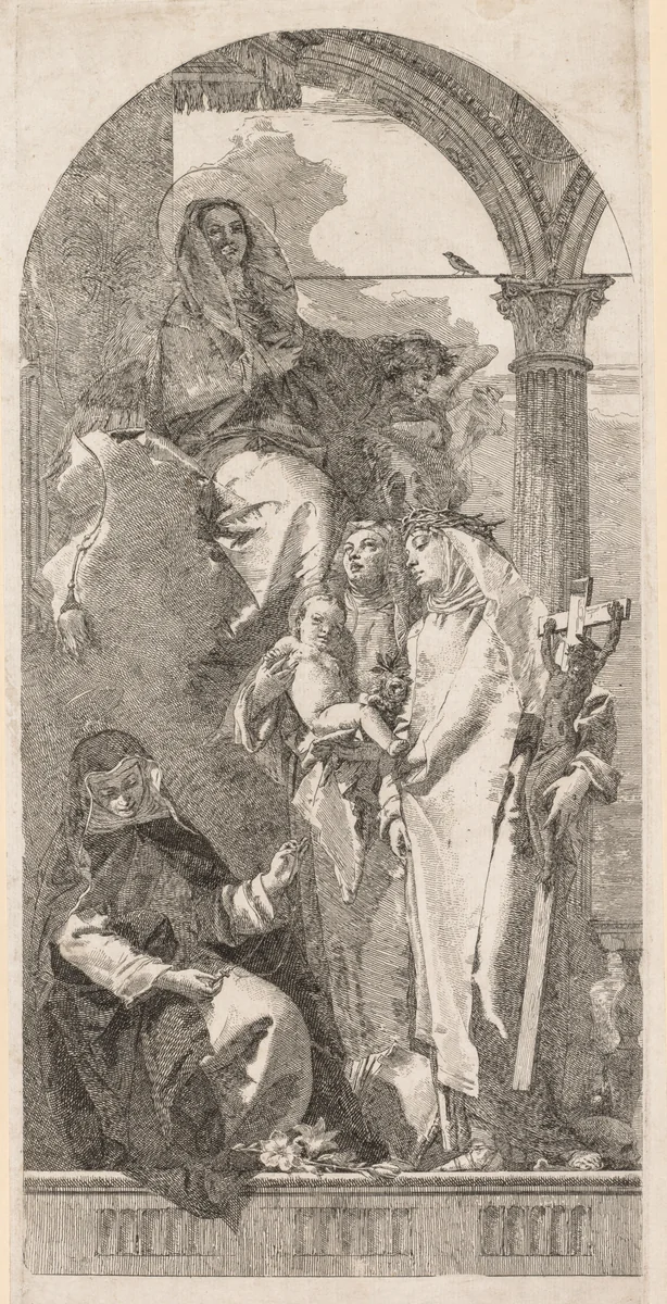 Madonna with Saints Agnes, Catherine and Rosa by Giovanni Domenico Tiepolo, print, 1747-1804