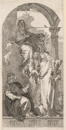 Madonna with Saints Agnes, Catherine and Rosa by Giovanni Domenico Tiepolo, print, 1747-1804