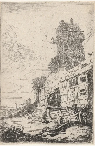 Vervallen huis by Bartholomeus Breenbergh, print, 1639-1640