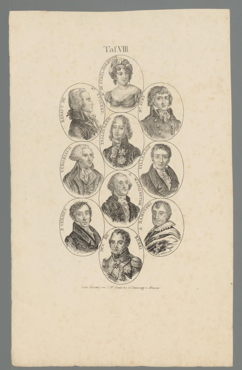 Tien portretten, voornamelijk van Franse revolutionairen by anonymous, print, 1800-1850