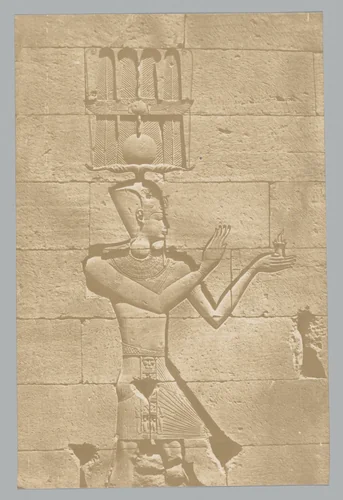 Kalabscheh, sculpture de la façade postérieure du temple. by Maxime Du Camp, photograph, 1849-1851