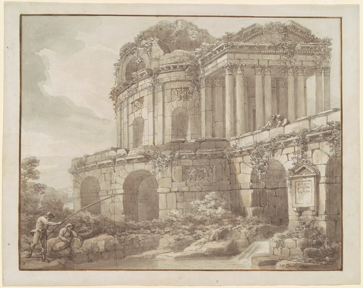 A Roman Ruin by Antonio Zucchi, drawing, 1788