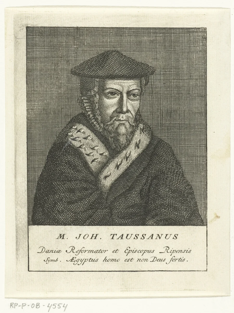 Portret van Deense kerkhervormer Johannes Taussanus by François van Bleyswijck, print, 1681-1746