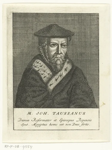 Portret van Deense kerkhervormer Johannes Taussanus by François van Bleyswijck, print, 1681-1746