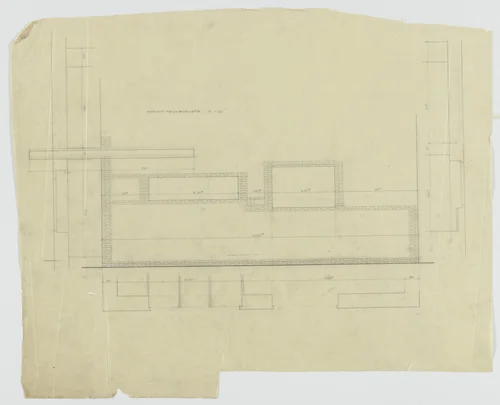 Wolf House, Gubin, Poland (Elevation and plan: ground floor [north side]) by Ludwig Mies van der Rohe, mies van der rohe archive, 1925
