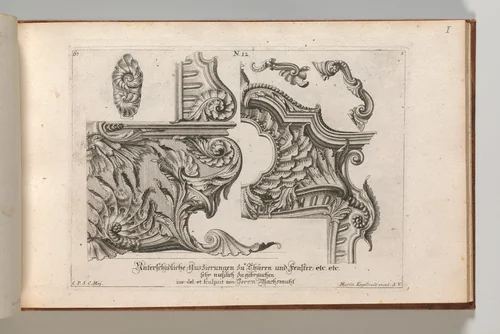 Suggestion for the Decoration of the Lower and Top Right of a Frame, Plate 1 from: 'Unterschidliche Auszierungen zu Thüren und Fenster, etc. etc. sehr nutzlich zu gebrauchen' by Jeremias Wachsmuth, book, 1745-1755