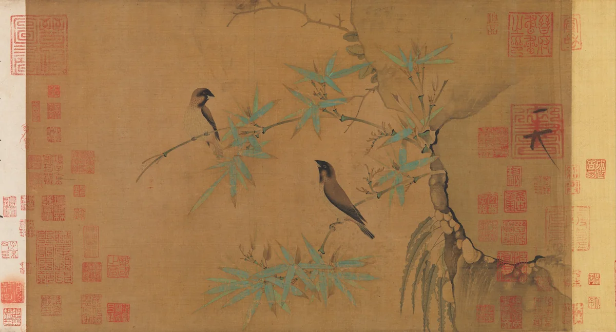 Finches and bamboo by Emperor Huizong, painting, 960-1127