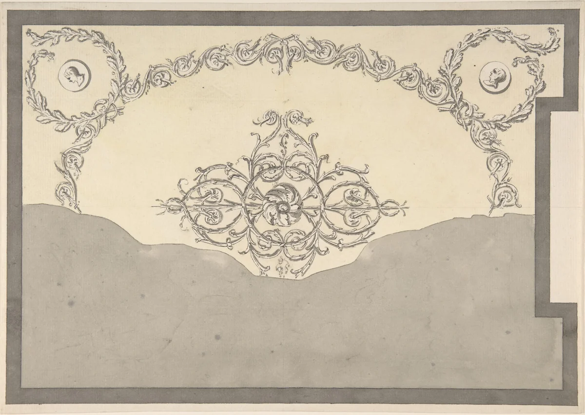 Design for Ceiling, either for 13 Berners Street, Westminster, London, or Whitton Park, Middlesex by Sir William Chambers, drawing, 1765-1766