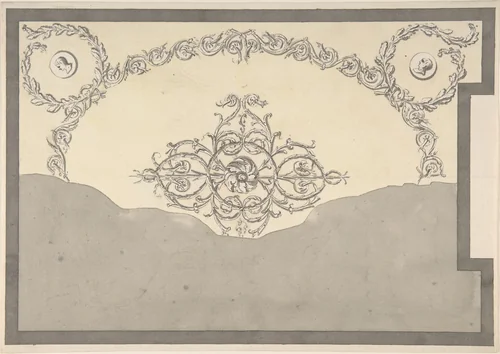 Design for Ceiling, either for 13 Berners Street, Westminster, London, or Whitton Park, Middlesex by Sir William Chambers, drawing, 1765-1766