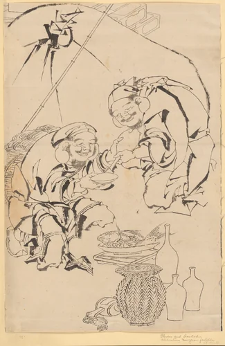 Ebisu and Daikoku Celebrating the New Year Festival by Katsushika Hokusai (葛飾 北斎), painting, 1760-1849